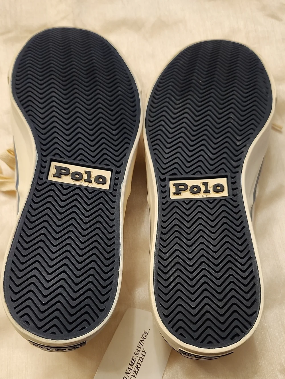 Polo Ralph Lauren Vtg New Cream Canvas Preppy Sneakers Navy Accents, 8B, $30